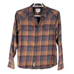 Lucky Brand Men M Window Payne Plaid Rustic Metal Snap Up Shirt Saturday Stretch